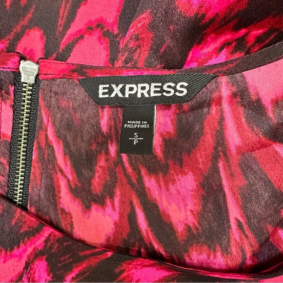 Express Women’s Size Small Pink and Black Print Open Long Sleeve Shift Dress - Picture 5 of 5